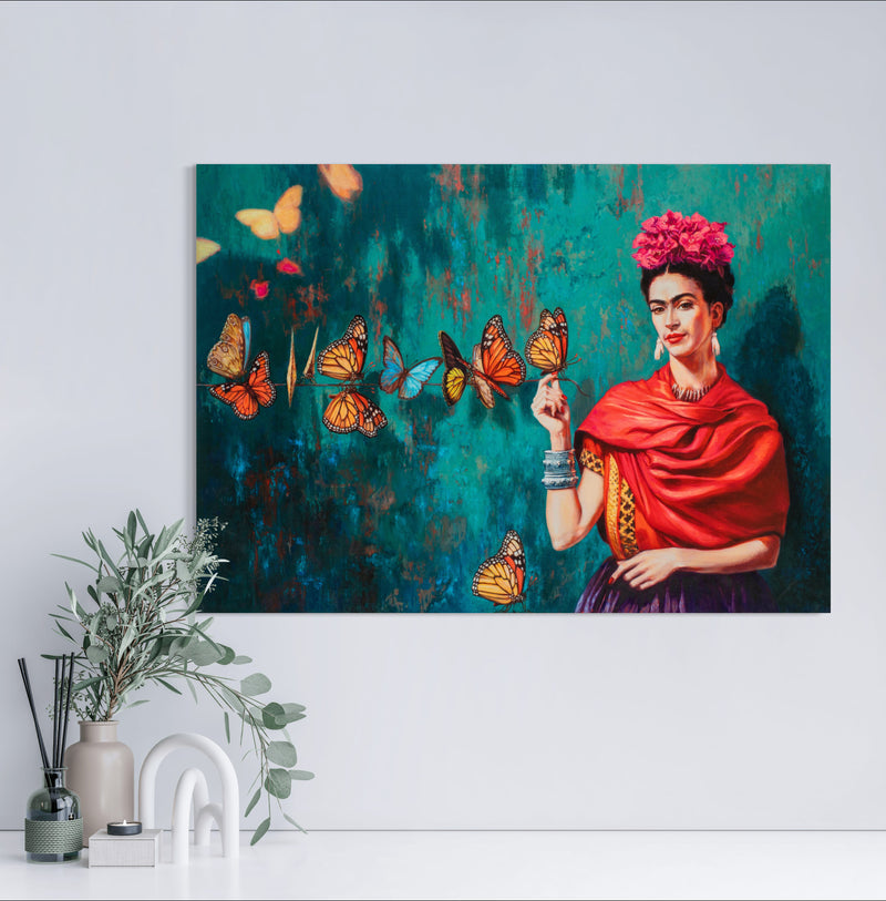 Butterfly - Painted by Frida Kahlo- Circa. 1890. High Quality Polyester Cotton Canvas Print.. Ready to be Framed or Mounted. Available in 3 Sizes - Small - Medium or Large.