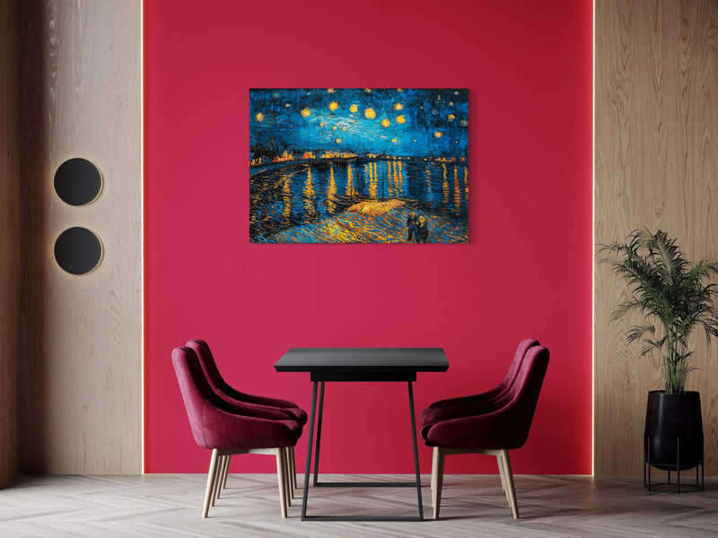 A Starry Night - Painted by Vincent Van-Gogh - Circa. 1888. High Quality Polyester Cotton Canvas Print. Rolled Canvas Available in 3 Sizes - Small, Medium, or Large. Stretched Canvas Option Available in One (1) Large Size - 70cm x 100cm.