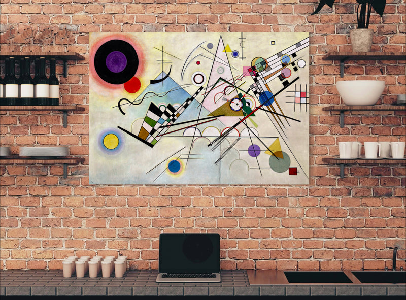 Composition VIII- Painted by Wassily Kandinsky - Circa. 1923. High Quality Polyester Cotton Canvas Print. Ready to be Framed. Available in One Large Size. 70cm X 100cm. Stretched Canvas Option Available in One (1) Large Size - 70cm x 100cm