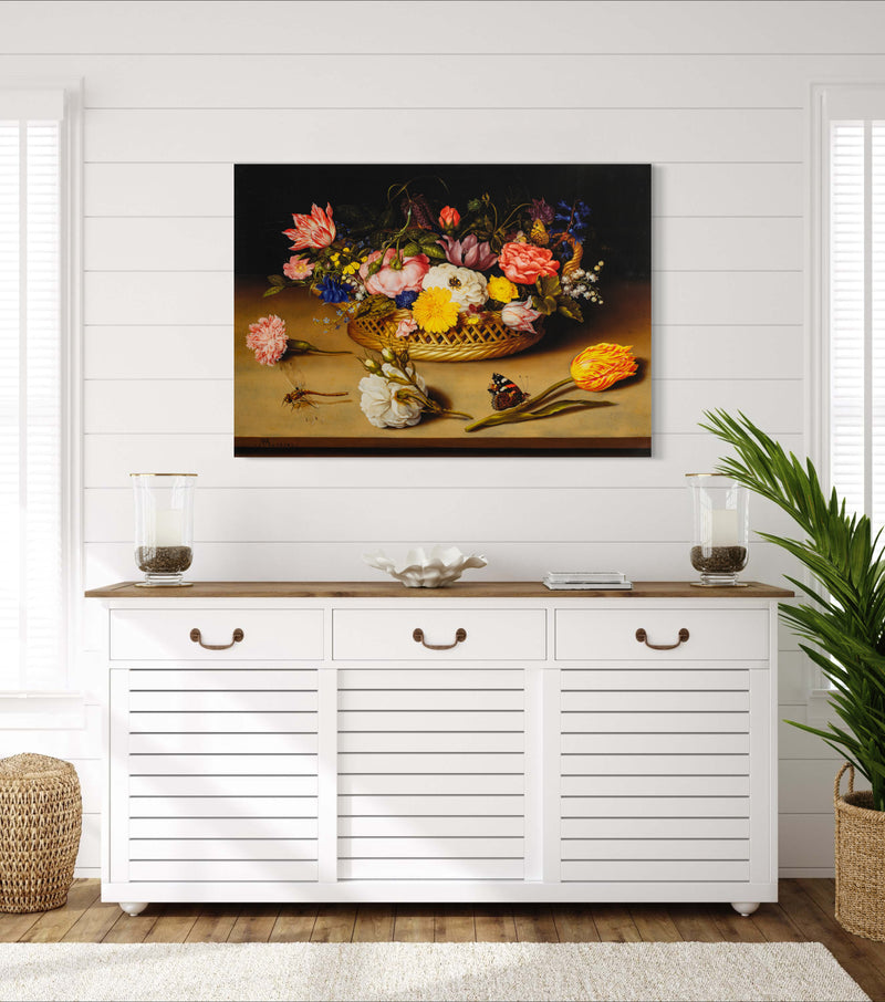 Flower Still Life - Painted by Ambrosius Bosschaert - Circa. 1590. High Quality Polyester Cotton Canvas Print. Ready to be Framed or Mounted. Available in 3 Sizes - Small - Medium or Large.