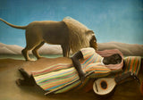 The Sleeping Gypsy - Painted by Henri Rousseau - Circa. 1897. High Quality Polyester Cotton Canvas Print. Ready to be Framed or Mounted. Available in One Large Size. 70cm X 100cm. Stretched Canvas Option Available in One (1) Large Size - 70cm x 100cm.