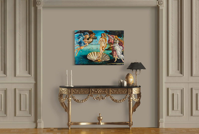 Birth of Venus - Painted by Sandro Botticelli - Circa. 1486. High Quality Polyester Cotton Canvas Print. Rolled Canvas Available in 3 Sizes - Small, Medium, or Large. Stretched Canvas Option Available in One (1) Large Size - 70cm x 100cm.