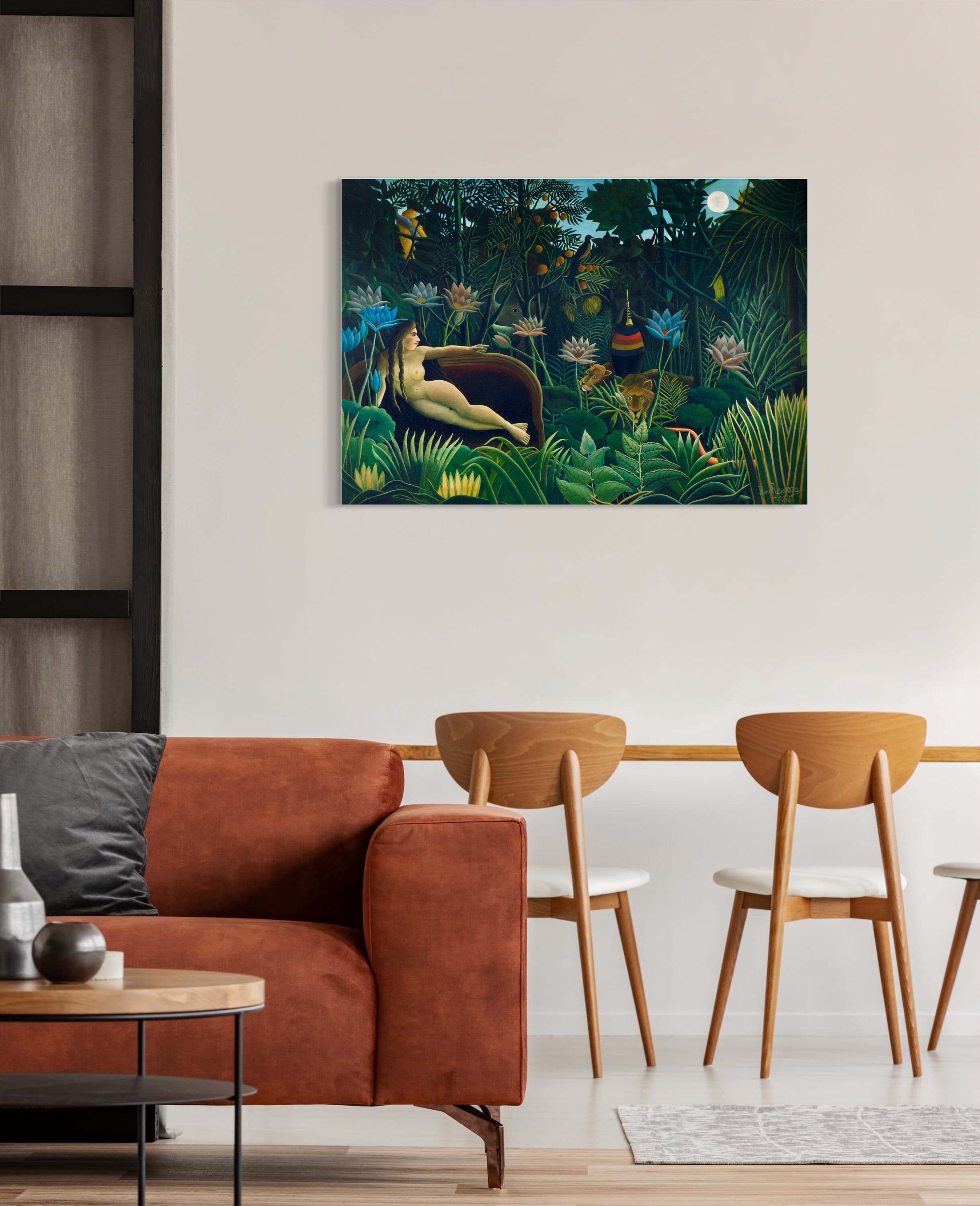 The Dream - Painted by Henri Rousseau - Circa. 1910. High Quality Polyester Cotton Canvas Print. Ready to be Framed or Mounted. Available in One Large Size. 70cm X 100cm. Stretched Canvas Option Available in One (1) Large Size - 70cm x 100cm.