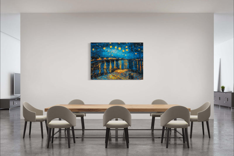 A Starry Night - Painted by Vincent Van-Gogh - Circa. 1888. High Quality Polyester Cotton Canvas Print. Rolled Canvas Available in 3 Sizes - Small, Medium, or Large. Stretched Canvas Option Available in One (1) Large Size - 70cm x 100cm.