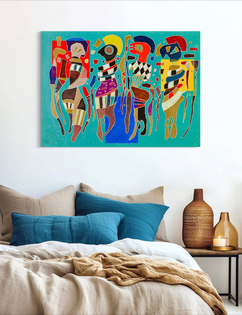 Four Figures on Three Squares - Painted by Wassily Kandinsky - Circa. 1943. High Quality Polyester Cotton Canvas Print. Ready to be Framed. Available in Two Sizes - 40cm X 60cm & 70cm x 100cm.