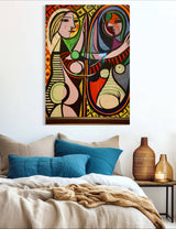 Girl Before Mirror - Painted by Pablo Picasso - Circa. 1932. High Quality Polyester Cotton Canvas Print. Ready to be Framed. Available in One Large Size. 70cm X 100cm. Stretched Canvas Option Available in One (1) Large Size - 70cm x 100