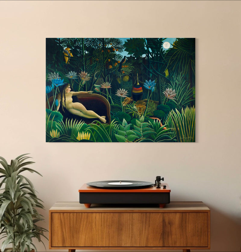 The Dream - Painted by Henri Rousseau - Circa. 1910. High Quality Polyester Cotton Canvas Print. Ready to be Framed or Mounted. Available in One Large Size. 70cm X 100cm. Stretched Canvas Option Available in One (1) Large Size - 70cm x 100cm.