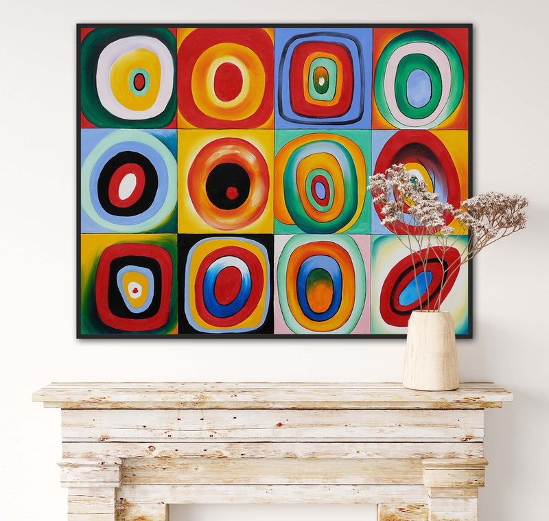 Concentric Circles Work of Art - Painted by Wassily Kandinsky - Circa. 1913. Picture Size - 60cm X 90cm. Framed Quality Canvas - Ready to Hang. -  Bold & Beautiful Design Statement.