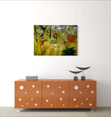 Tiger in a Tropical Storm - Painted by Henri Rousseau - Circa. 1891. High Quality Polyester Cotton Canvas. Ready to be Framed or Mounted. Available in One Large Size. 70cm X 100cm. Stretched Canvas Option Available in One (1) Large Size - 70cm x 100cm.