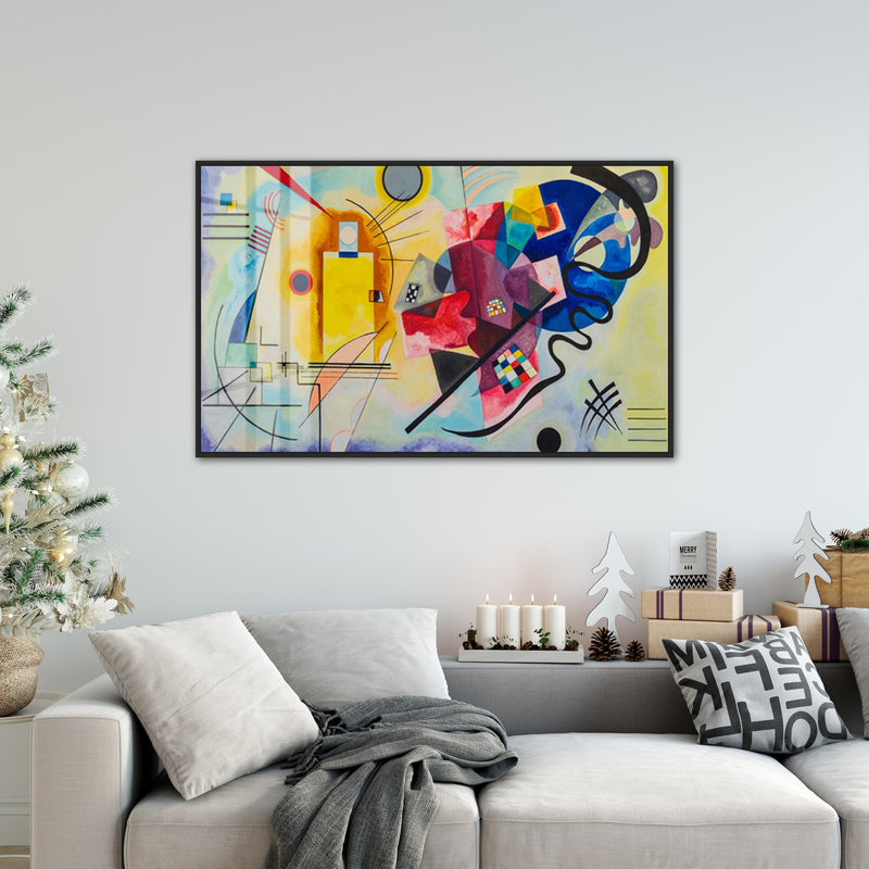 Yellow-Red-Blue Work of Art - Painted by Wassily Kandinsky - Circa. 1925. Picture Size - 60cm X 90cm. Framed Quality Canvas - Ready to Hang. -  Bold & Beautiful Design Statement.