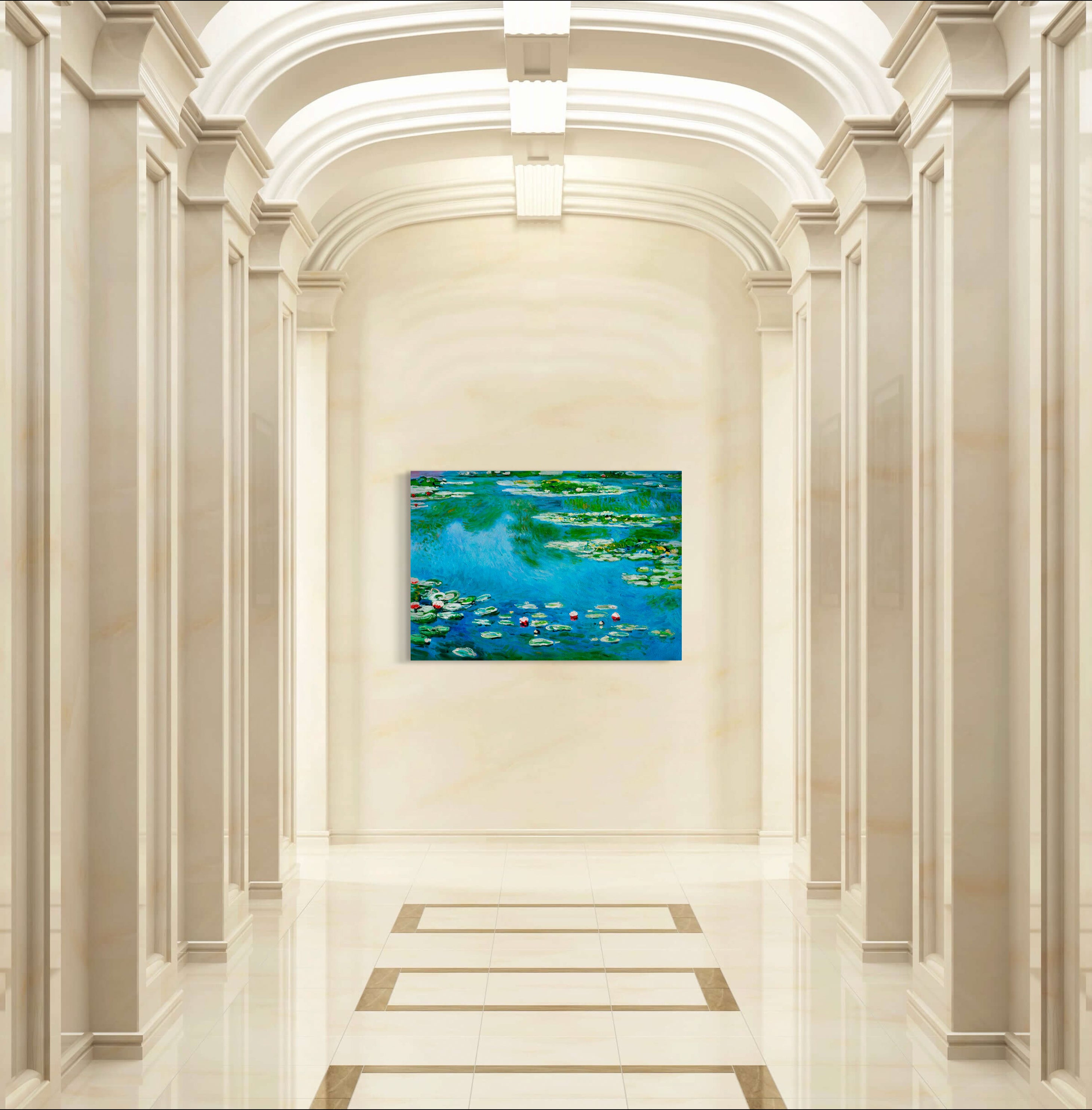 Water Lillies - Painted by Claude Monet - Circa. 1899. High Quality Polyester Cotton Canvas Print. Rolled Canvas Available in 3 Sizes - Small, Medium, or Large. Stretched Canvas Option Available in One (1) Large Size - 70cm x 100cm.