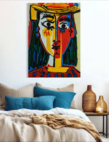 Head of a Woman in a Hat - Painted by Pablo Picasso - Circa. 1960. High Quality Polyester Cotton Canvas Print. Rolled Canvas Available in 3 Sizes - Small, Medium, or Large. Stretched Canvas Option Available in One (1) Large Size - 70cm x 100cm.