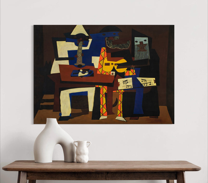 The Three Musicians - Painted by Pablo Picasso - Circa. 1921. High Quality Polyester Cotton Canvas Print. Ready to be Framed or Mounted. Available in 3 Sizes - Small - Medium or Large.