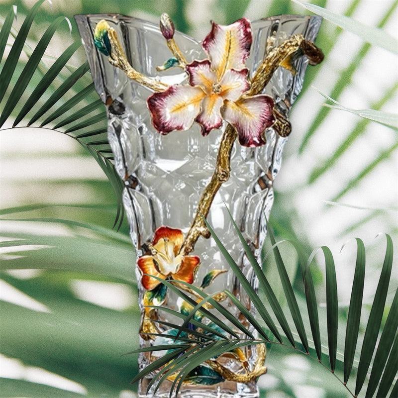 Art Deco “Epiphany” Glass Enameled Sculptured Flower Vase - Inspired Design by Tiffany - 35cm Height. Bold & Beautiful.