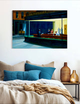 Nighthawks - Painted by Edward Hopper - Circa. 1942. High Quality Polyester Cotton Canvas Print. Rolled Canvas Available in 3 Sizes - Small, Medium, or Large. Stretched Canvas Option Available in One (1) Large Size - 70cm x 100cm.