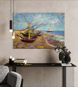 Fishing Boats on the Beach - Painted by Vincent Van Gogh - Circa. 1890. High Quality Polyester Cotton Canvas Print. Ready to be Framed or Mounted. Available in 3 Sizes - Small - Medium or Large.