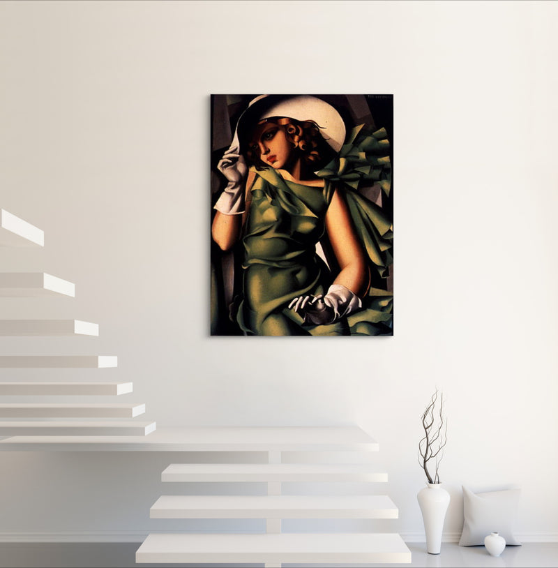 Young Lady with Gloves by Tamara de Lempicka Circa. 1930. High Quality 'Stretched' Polyester Cotton Canvas Print. Mounted on Wooden Inner Frame. Ready to Hang. Available in One (1) Large Size - 70cm x 100cm.