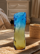 Art Deco “Blue Moon” Hand Blown Murano Style 'Zibo' Glass Sculptured Flower Vase - Inspired by Pablo Picasso Cubist Design - 32cm Height