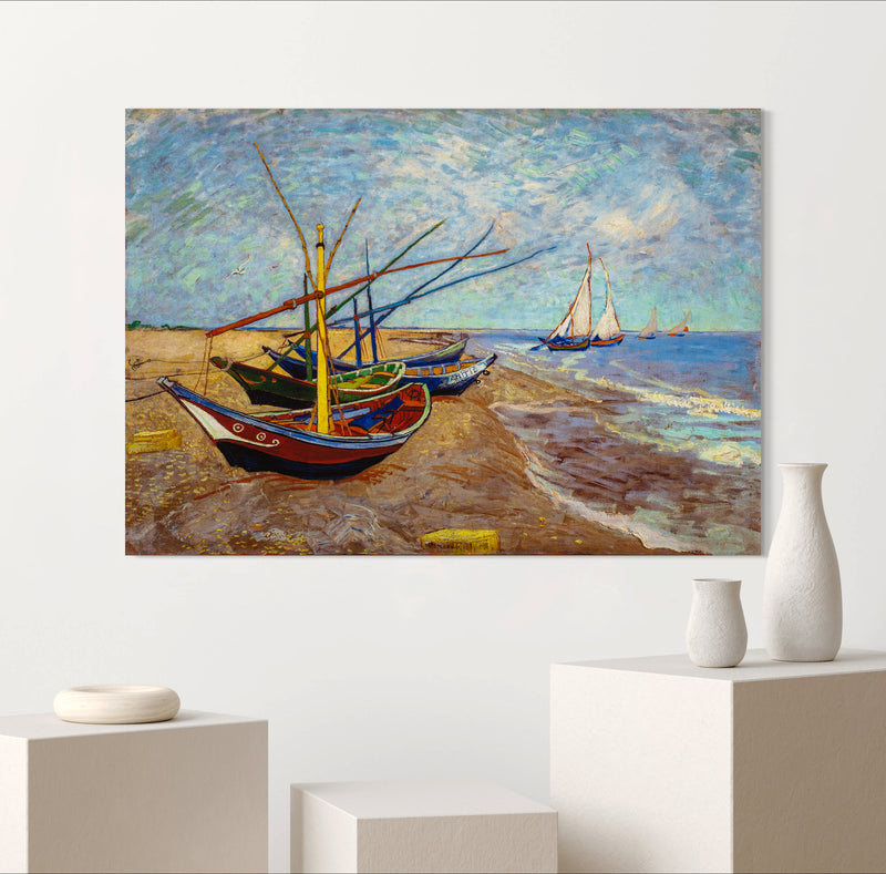 Fishing Boats on the Beach - Painted by Vincent Van Gogh - Circa. 1890. High Quality Polyester Cotton Canvas Print. Ready to be Framed or Mounted. Available in 3 Sizes - Small - Medium or Large.