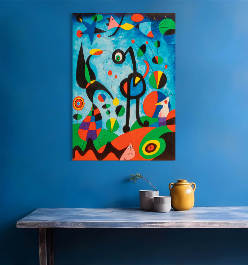 Birds - Painted by Joan Miro - Circa. 1938. High Quality Polyester Cotton Canvas Print. Ready to be Framed. Available in One Large Size. 70cm X 100cm. Stretched Canvas Option Available in One (1) Large Size - 70cm x 100.