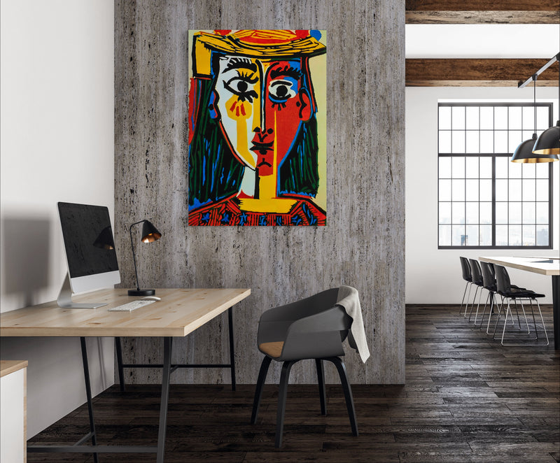 Head of a Woman in a Hat - Painted by Pablo Picasso - Circa. 1960. High Quality Polyester Cotton Canvas Print. Rolled Canvas Available in 3 Sizes - Small, Medium, or Large. Stretched Canvas Option Available in One (1) Large Size - 70cm x 100cm.