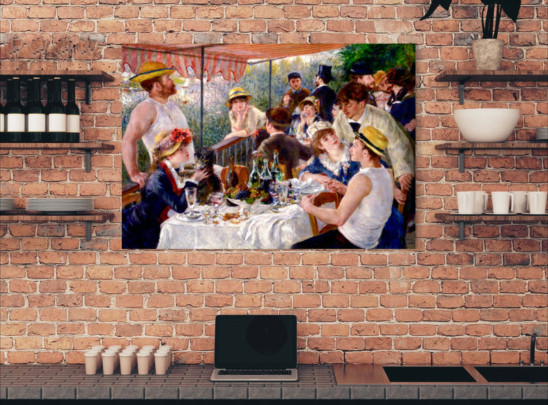 Luncheon of the Boating Party - Painted by Pierre-Auguste Renoir  - Circa. 1881. Quality Polyester Cotton. Ready to be Framed or Mounted. Available in One Large Size. 70cm X 100cm. Stretched Canvas Option Available in One (1) Large Size - 70cm x 100cm.