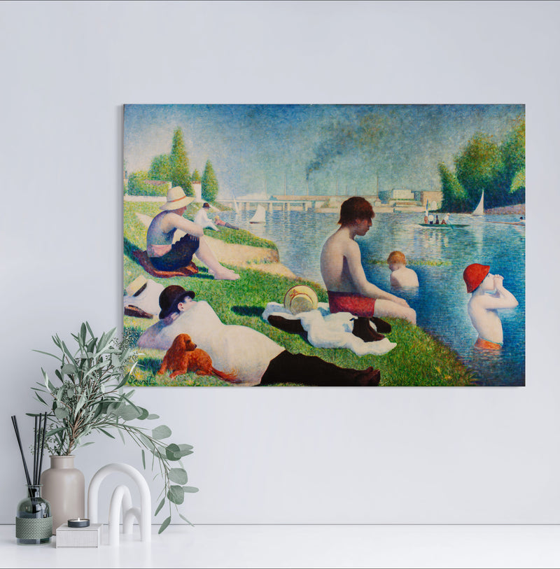 Bathers at Asnieres - Painted by Georges Seurat - Circa. 1884. High Quality Polyester Cotton Canvas Print. Rolled Canvas Available in 3 Sizes - Small, Medium, or Large. Stretched Canvas Option Available in One (1) Large Size - 70cm x 100cm.