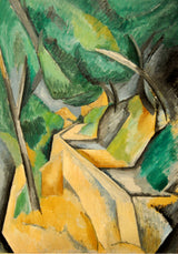 Road near L'Estaque - Painted by Georges Braque - Circa. 1908. High Quality Polyester Cotton Canvas Print. Ready to be Framed. Available in One Large Size. 70cm X 100cm. Stretched Canvas Option Available in One (1) Large Size - 70cm x 100