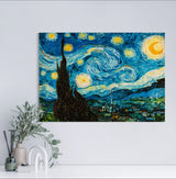 Swirling Starry Night - Painted by Vincent Van-Gogh - Circa. 1888. High Quality Polyester Cotton Canvas Print. Rolled Canvas Available in 3 Sizes - Small, Medium, or Large. Stretched Canvas Option Available in One (1) Large Size - 70cm x 100cm.