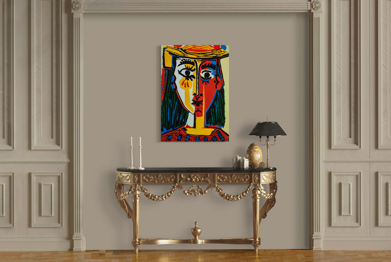 Head of a Woman in a Hat - Painted by Pablo Picasso - Circa. 1960. High Quality Polyester Cotton Canvas Print. Rolled Canvas Available in 3 Sizes - Small, Medium, or Large. Stretched Canvas Option Available in One (1) Large Size - 70cm x 100cm.