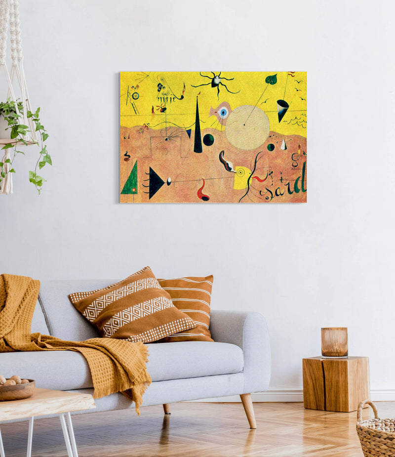 Catalan Landscape - Painted by Joan Miro - Circa. 1924. High Quality Polyester Cotton Canvas Print. Ready to be Framed or Mounted. Available in One Large Size. 70cm X 100cm. Stretched Canvas Option Available in One (1) Large Size - 70cm x 100cm.