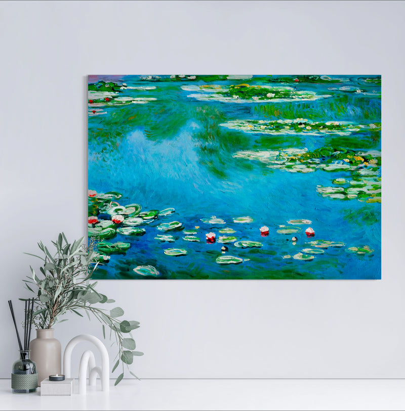 Water Lillies - Painted by Claude Monet - Circa. 1899. High Quality Polyester Cotton Canvas Print. Rolled Canvas Available in 3 Sizes - Small, Medium, or Large. Stretched Canvas Option Available in One (1) Large Size - 70cm x 100cm.