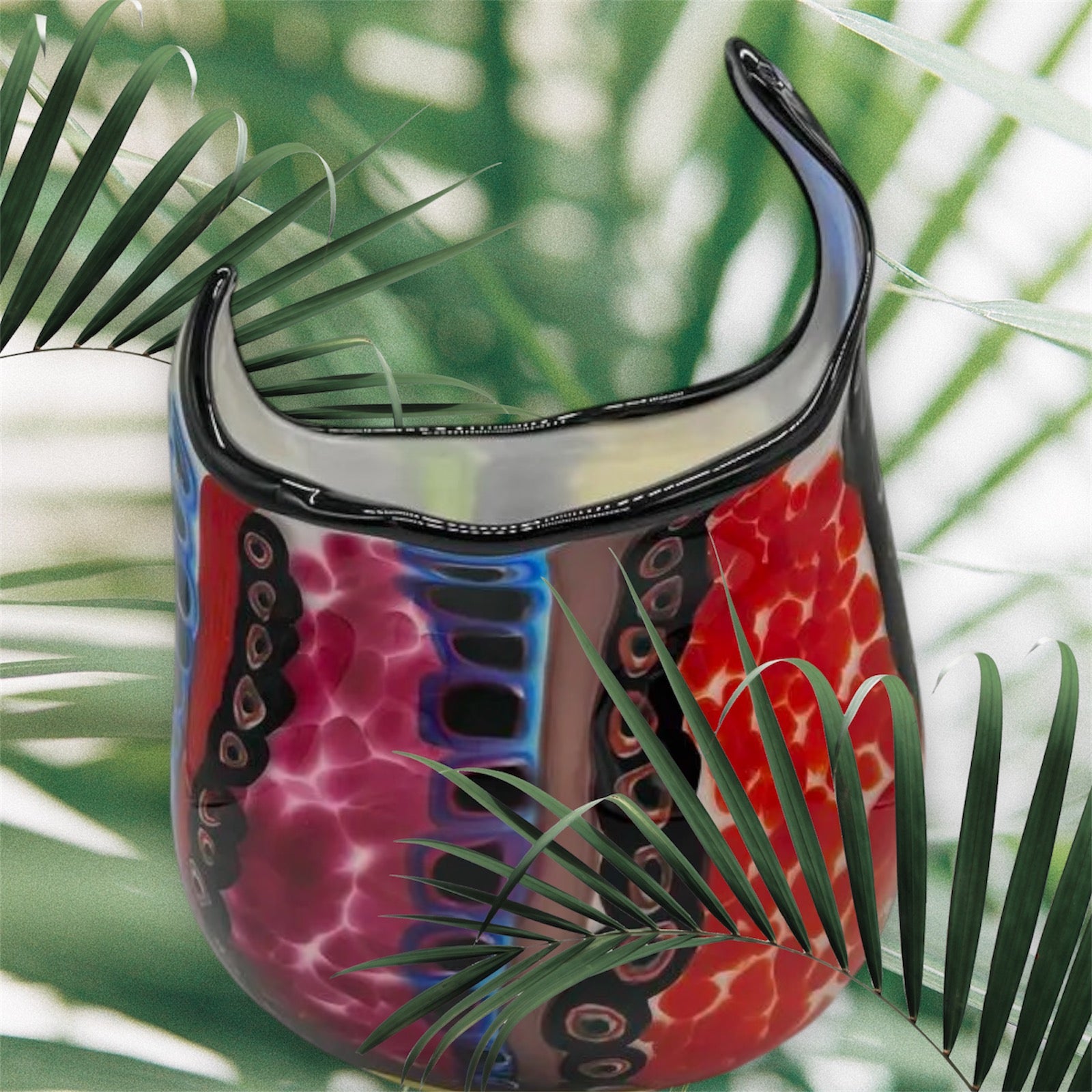 Art Deco “Sirius” Hand Blown Murano Style 'Zibo' Glass Sculptured Flower Vase - Inspired by Pablo Picasso Cubist Design - 33cm Height