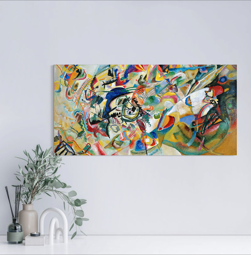 Composition VII - Painted by Wassily Kandinsky - Circa. 1913. High Quality 'Stretched' Polyester Cotton Canvas Print. Mounted on Wooden Inner Frame. Ready to Hang. Available in One (1) Large Size - 50cm x 100cm.