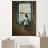 Young Woman at the Window - Painted by Salvador Dali - Circa. 1925. High Quality Polyester Cotton Canvas Print. Rolled Canvas Available in 3 Sizes - Small, Medium, or Large. Stretched Canvas Option Available in One (1) Large Size - 70cm x 100cm.