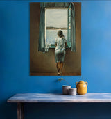 Young Woman at the Window - Painted by Salvador Dali - Circa. 1925. High Quality Polyester Cotton Canvas Print. Rolled Canvas Available in 3 Sizes - Small, Medium, or Large. Stretched Canvas Option Available in One (1) Large Size - 70cm x 100cm.