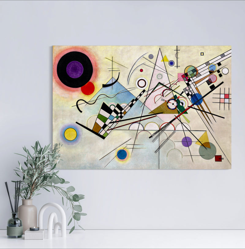 Composition VIII- Painted by Wassily Kandinsky - Circa. 1923. High Quality Polyester Cotton Canvas Print. Ready to be Framed. Available in One Large Size. 70cm X 100cm. Stretched Canvas Option Available in One (1) Large Size - 70cm x 100cm