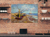 Fishing Boats on the Beach - Painted by Vincent Van Gogh - Circa. 1890. High Quality Polyester Cotton Canvas Print. Ready to be Framed or Mounted. Available in 3 Sizes - Small - Medium or Large.