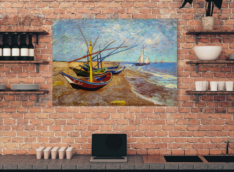 Fishing Boats on the Beach - Painted by Vincent Van Gogh - Circa. 1890. High Quality Polyester Cotton Canvas Print. Ready to be Framed or Mounted. Available in 3 Sizes - Small - Medium or Large.