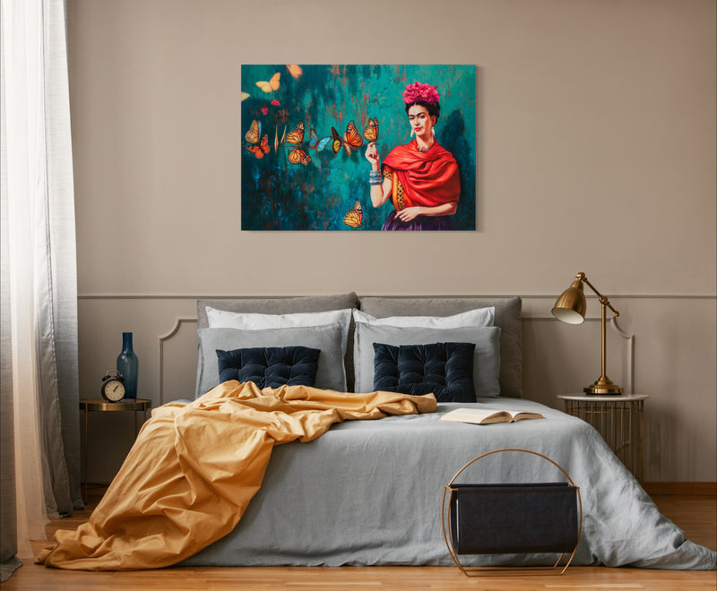 Butterfly - Painted by Frida Kahlo- Circa. 1890. High Quality Polyester Cotton Canvas Print.. Ready to be Framed or Mounted. Available in 3 Sizes - Small - Medium or Large.