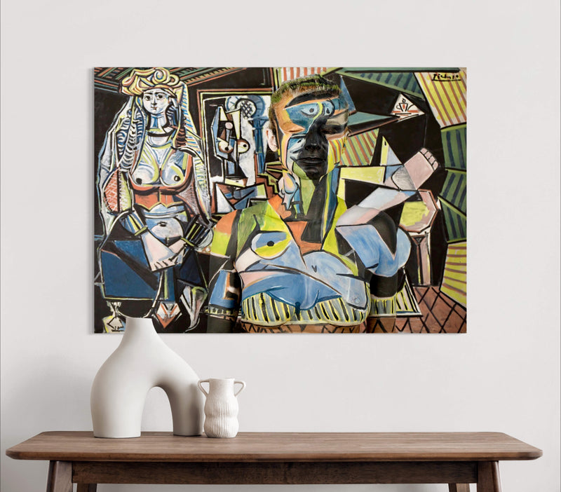 Women of Algiers- Painted by Pablo Picasso - Circa. 1954. High Quality Polyester Cotton Canvas Print. Ready to be Framed or Mounted. Available in One Large Size. 70cm X 100cm. Stretched Canvas Option Available in One (1) Large Size - 70cm x 100cm.