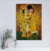 Kiss - Painted by Gustav Klimt - Circa. 1908. High Quality Polyester Cotton Canvas Print. Rolled Canvas Available in 3 Sizes - Small, Medium, or Large. Stretched Canvas Option Available in One (1) Large Size - 70cm x 100cm.