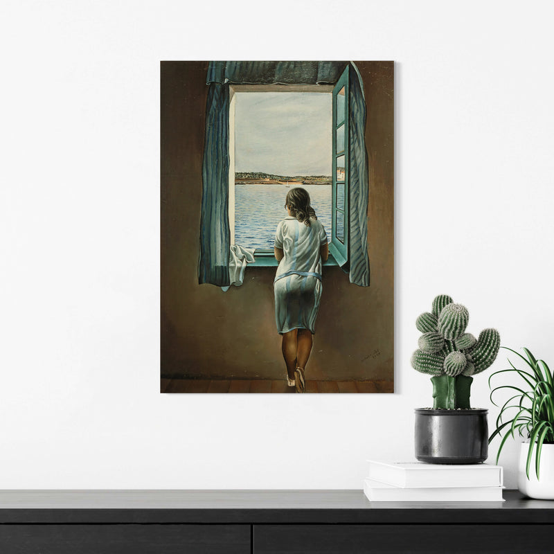 Young Woman at the Window - Painted by Salvador Dali - Circa. 1925. High Quality Polyester Cotton Canvas Print. Rolled Canvas Available in 3 Sizes - Small, Medium, or Large. Stretched Canvas Option Available in One (1) Large Size - 70cm x 100cm.