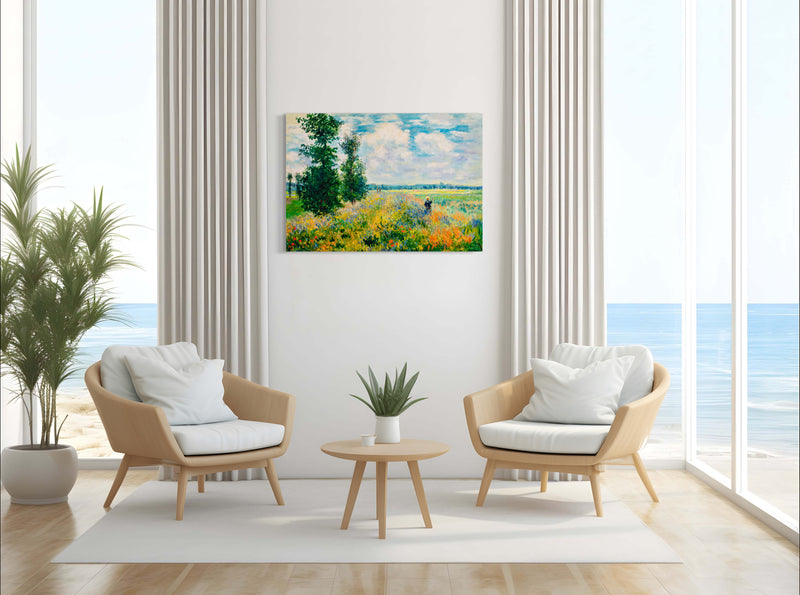 Spring Fields - Painted by Claude Monet - Circa. 1899. High Quality Polyester Cotton Canvas Print. Ready to be Framed or Mounted. Available in 3 Sizes - Small - Medium or Large.