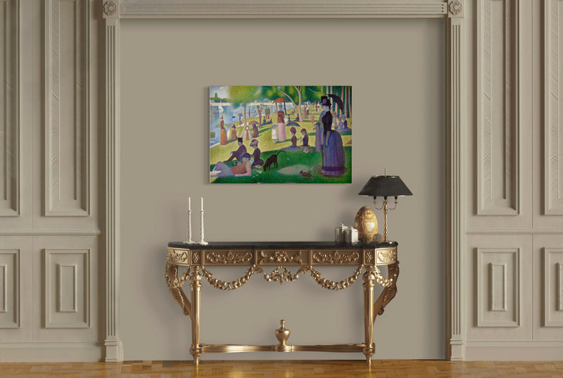 Sunday Afternoon on the Island of La Grande Jatte - Painted by Georges Seurat - Circa. 1884. High Quality Polyester Cotton Canvas Print. Ready to be Framed. Available in One Large Size. 70cm X 100cm. Stretched Canvas Option Available in One (1) Large Size