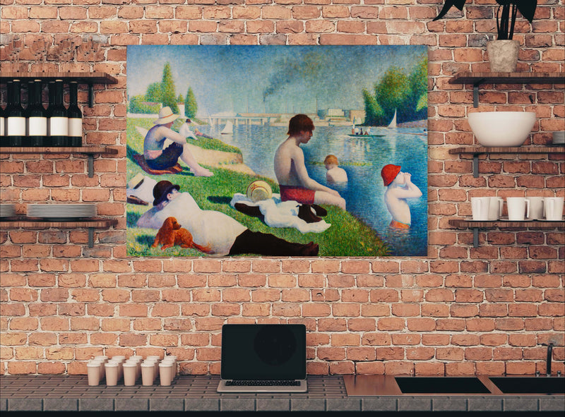 Bathers at Asnieres - Painted by Georges Seurat - Circa. 1884. High Quality Polyester Cotton Canvas Print. Rolled Canvas Available in 3 Sizes - Small, Medium, or Large. Stretched Canvas Option Available in One (1) Large Size - 70cm x 100cm.