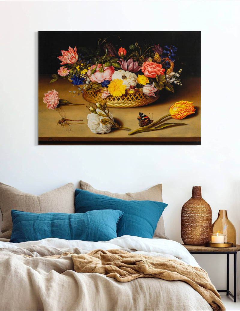 Flower Still Life - Painted by Ambrosius Bosschaert - Circa. 1590. High Quality Polyester Cotton Canvas Print. Ready to be Framed or Mounted. Available in 3 Sizes - Small - Medium or Large.