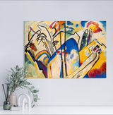 Composition IV - Painted by Wassily Kandinsky - Circa. 1913. High Quality Polyester Cotton Canvas Print. Ready to be Framed. Available in Two Sizes - 40cm X 60cm & 70cm x 100cm.