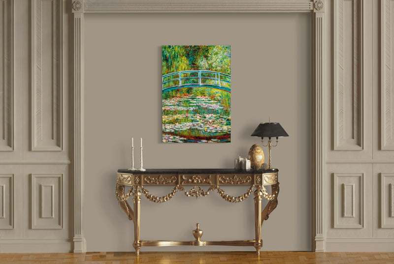 The Japanese Bridge - Painted by Claude Monet - Circa. 1899. High Quality Polyester Cotton Canvas Print. Rolled Canvas Available in 3 Sizes - Small, Medium, or Large. Stretched Canvas Option Available in One (1) Large Size - 70cm x 100cm.