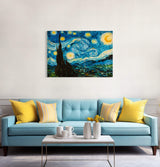 Swirling Starry Night - Painted by Vincent Van-Gogh - Circa. 1888. High Quality Polyester Cotton Canvas Print. Rolled Canvas Available in 3 Sizes - Small, Medium, or Large. Stretched Canvas Option Available in One (1) Large Size - 70cm x 100cm.